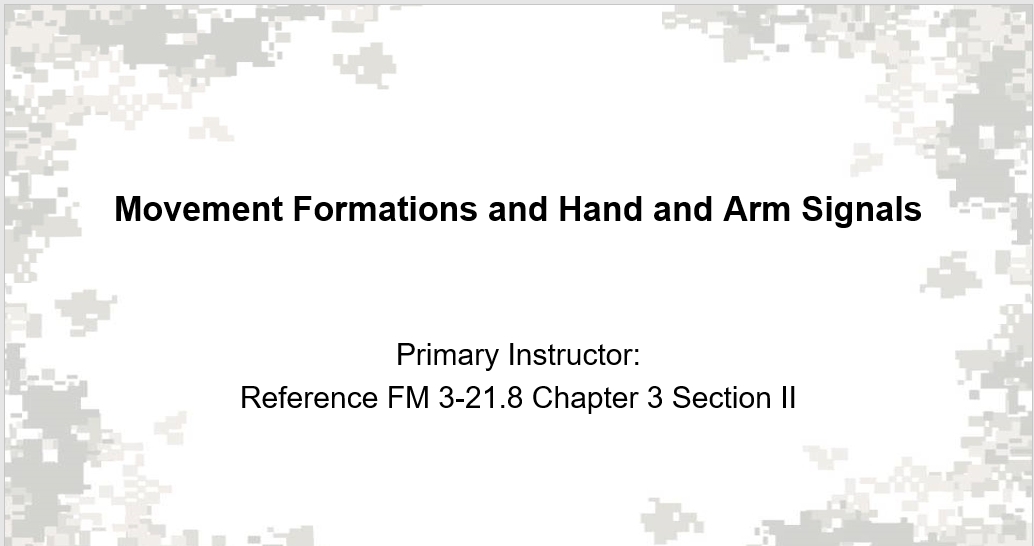 A class on movement formation and hand and arm signals