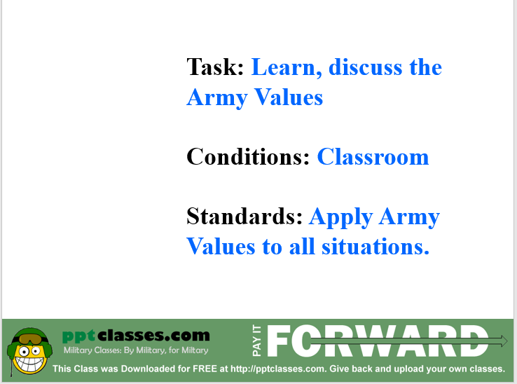 A power point class to learn the Army seven core values